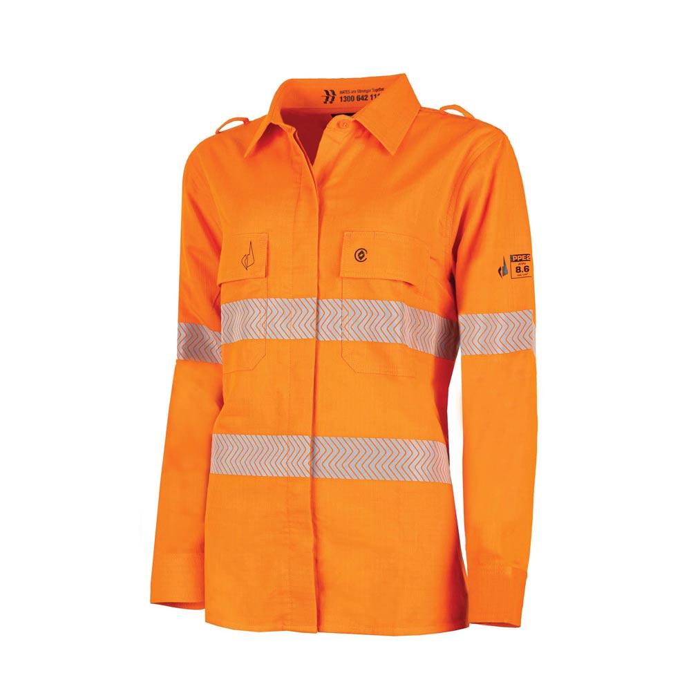 Womens Regular Weight PPE2 L/S Hi-Vis Shirt with Segmented FR Reflective Tape